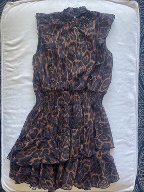 Aqua Girls Size 10/12 Leopard Print Ruffle Dress - Black & Brown